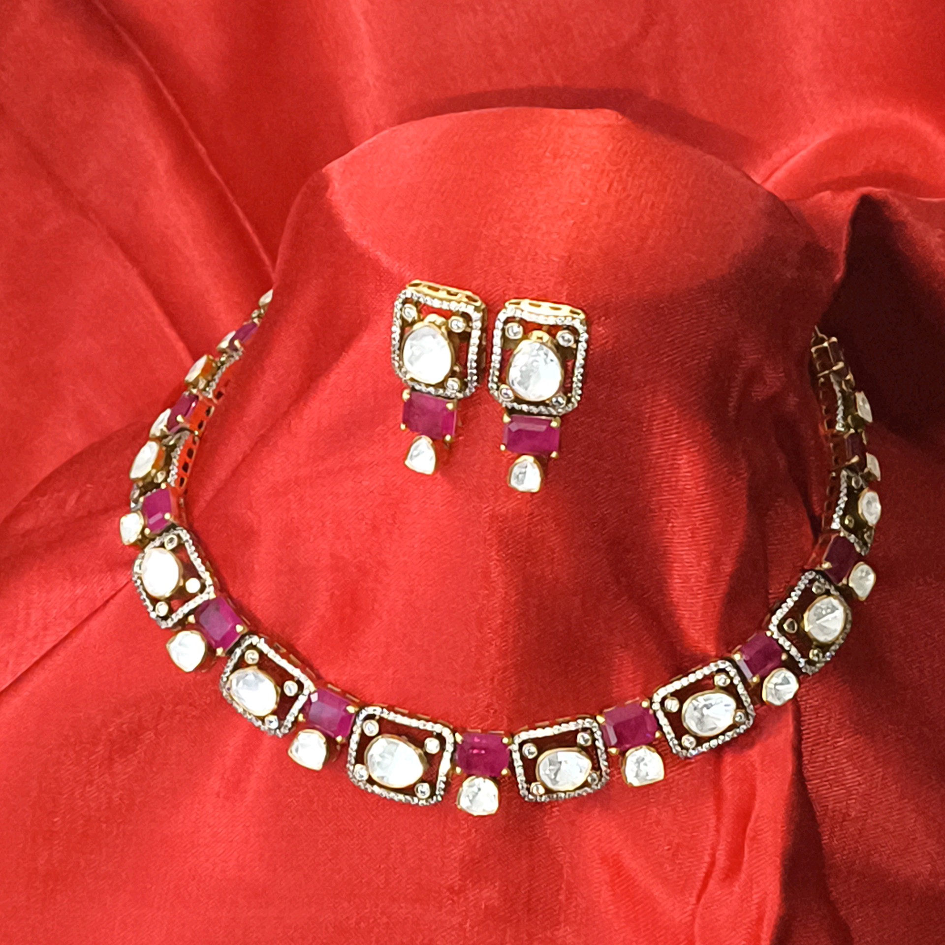 Pink Moissanite Nacklace Set 